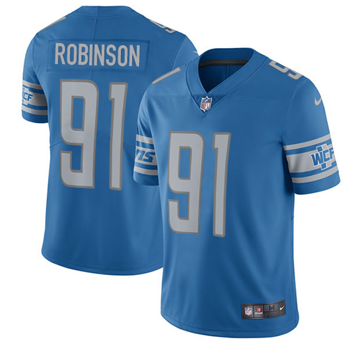 Nike Lions #91 A'Shawn Robinson Blue Team Color Men's Stitched NFL Vapor Untouchable Limited Jersey - Click Image to Close